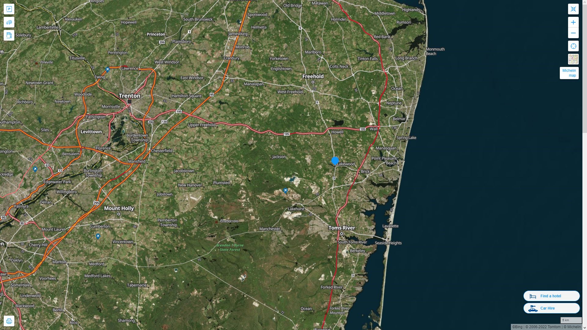 Lakewood New Jersey Highway and Road Map with Satellite View